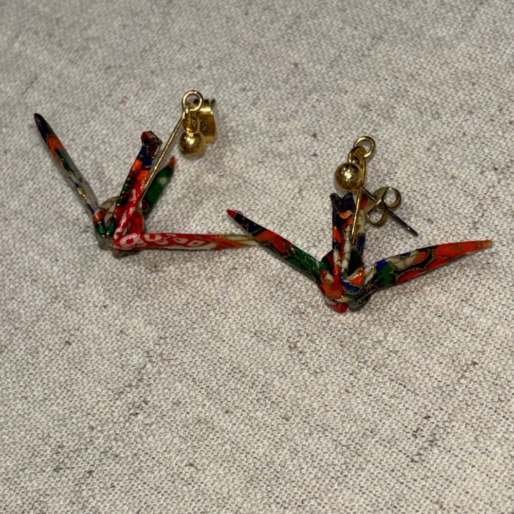 🐦‍🔥 Colorful Origami Crane Earrings